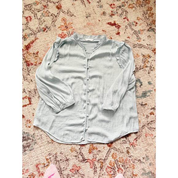 Women's Lauren Conrad light blue Ruffled Button-Up Long Sleeve Blouse Size small - Picture 1 of 15